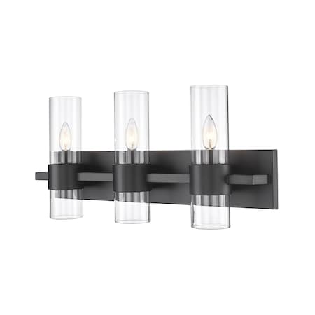 Z-Lite Lawson 3 Light Vanity, Matte Black & Clear 343-3V-MB